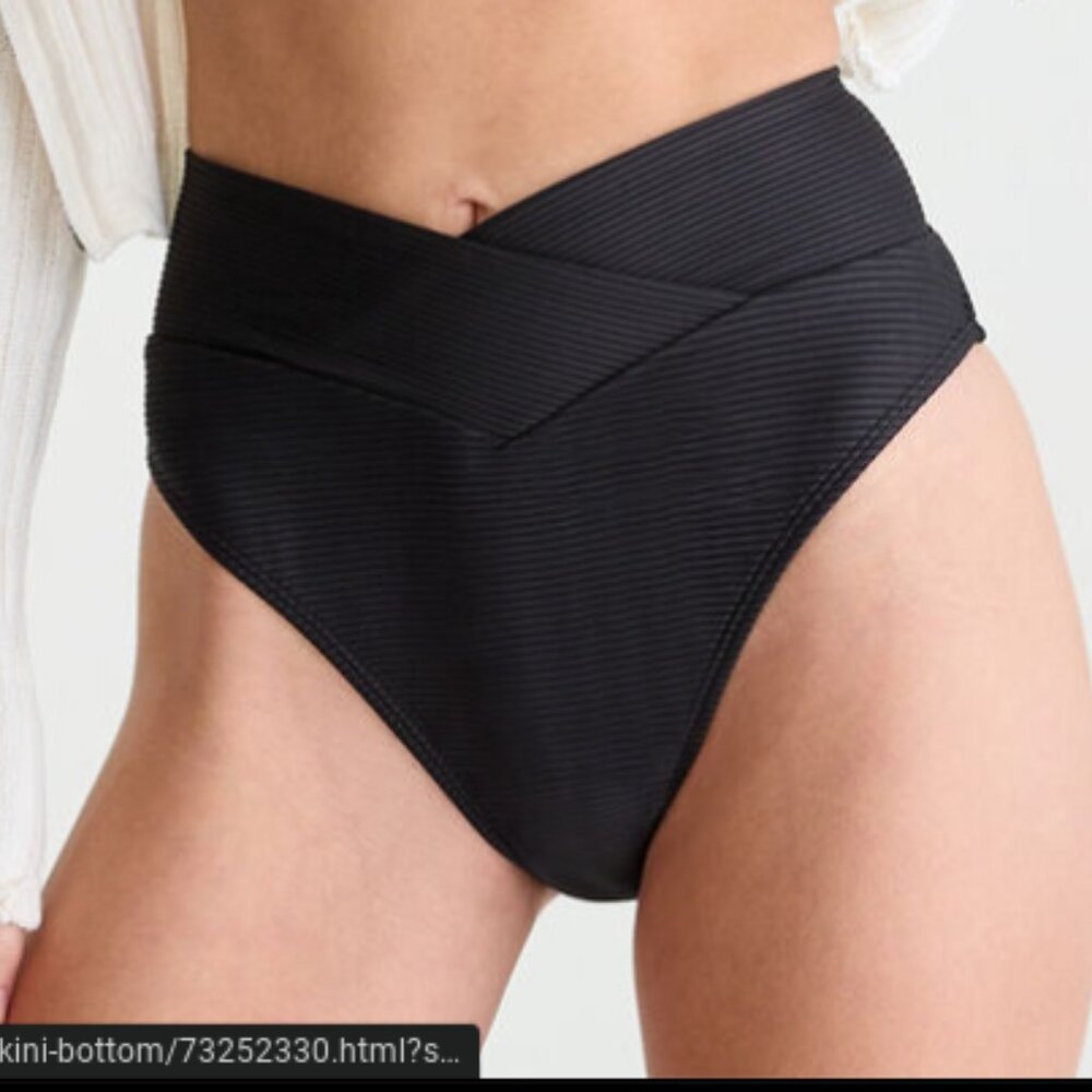 crossover black bikini bottom